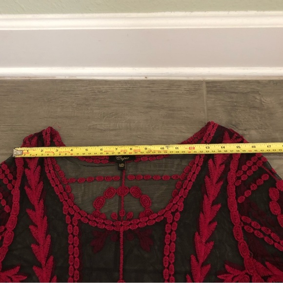 Gorgeous Deep red and Black sheer Lace long sleeved top EC - Picture 9 of 12
